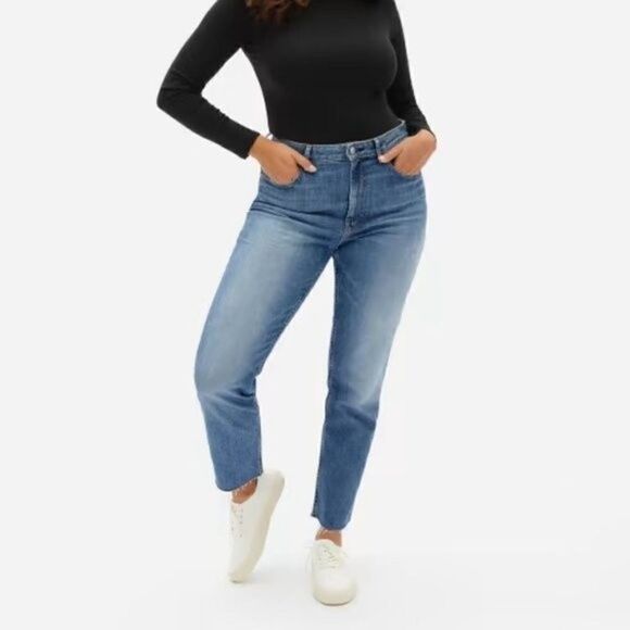 Everlane Plus Curvy Cheeky Straight Leg High Rise Jeans Raw Hem Size 35 NWOT - Picture 1 of 11